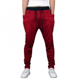 image of CASUAL DRAWSTING POCKET DESIGN COTTON BLEND HAREM PANTS FOR MEN (WINE RED) L