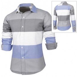 image of TRENDY DISTINCT COLOR BLOCK STRIPES PRINT TURN-DOWN COLLAR SLIMMING LONG SLEEVES MEN'S SHIRT XL