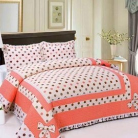 image of HIGH QUALITY BEDSHEET PATCHWORK QUEEN SET OF 3 POKA DOT WITH LACE BORDER Queen