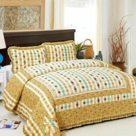 image of HIGH QUALITY BEDSHEET PATCHWORK QUEEN SET OF 3 BROWN WITH LACE BORDER Queen