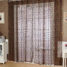 image of 100CM X 200CM FLOCKING FLORAL PRINTED SHEER WALL ROOM DIVIDER CURTAIN (COFFEE)