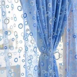 image of 100 X 200CM SHIMMERY CIRCLE PRINTED VOILE DOOR WINDOW SHEER CURTAIN PANEL DRAPE (BLUE)