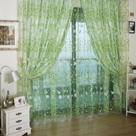 image of 100CM X 270CM CHIFFON GAUZE VOILE WALL ROOM DIVIDER FLORAL PRINTED CURTAIN (GREEN)