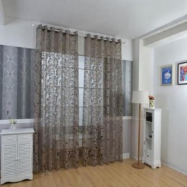 image of 100 X 250CM EUROPEAN FLOWER PRINTED TULLE WINDOW CURTAINS HOME DECOR (COFFEE)