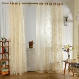 image of 100 X 250CM EUROPEAN FLOWER PRINTED TULLE WINDOW CURTAINS HOME DECOR (YELLOW)