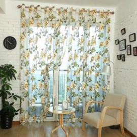 image of 270CM X 100CM DOOR ROOM FLOWER TULL WINDOW SCREENING CURTAIN DRAPE FOR BATHROOM LIVING ROOM (YELLOW)