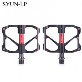 image of SYUN-LP PAIRED FASHION ALUMINUM ALLOY BIKE PEDAL FOR MOUNTAIN ROAD BICYCLE (RED WITH BLACK) 9.70 x 9.50 x 1.70 cm