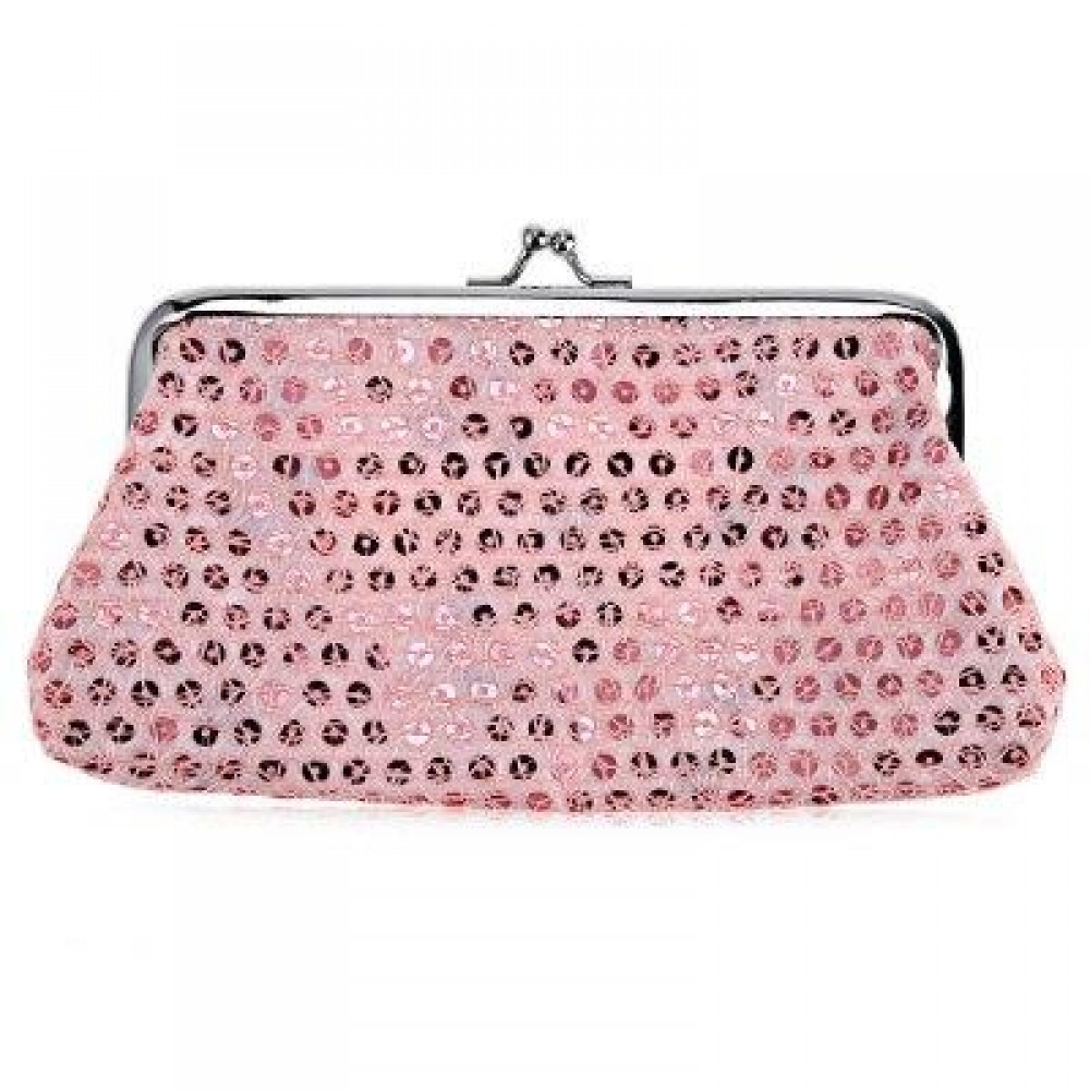 SEQUINS WOMEN POLYESTER LONG WALLET FASHIONABLE HASP BUCKLE PURSE (PINK) - SEQUINS WOMEN POLYESTER LONG WALLET FASHIONABLE HASP BUCKLE PURSE (PINK) -