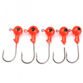 image of TRULINOYA 5PCS 3.5G SPHERICAL JIG HEAD HOOK WITH METAL SINGLE BARBED HOOK (ORANGE RED) 5PCS 3.5G