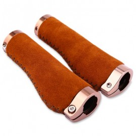 image of 1 PAIR VINTAGE RETRO LEATHER HANDLEBAR GRIP BILATERAL LOCK MTB ROAD BIKE HANDLE COVER (BROWN)