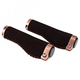 image of 1 PAIR VINTAGE RETRO LEATHER HANDLEBAR GRIP BILATERAL LOCK MTB ROAD BIKE HANDLE COVER (BLACK BROWN)