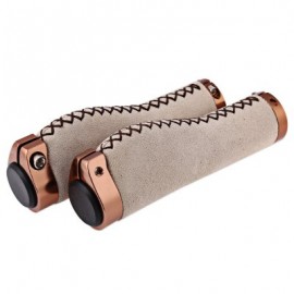 image of 1 PAIR VINTAGE RETRO LEATHER HANDLEBAR GRIP BILATERAL LOCK MTB ROAD BIKE HANDLE COVER (WHITE)