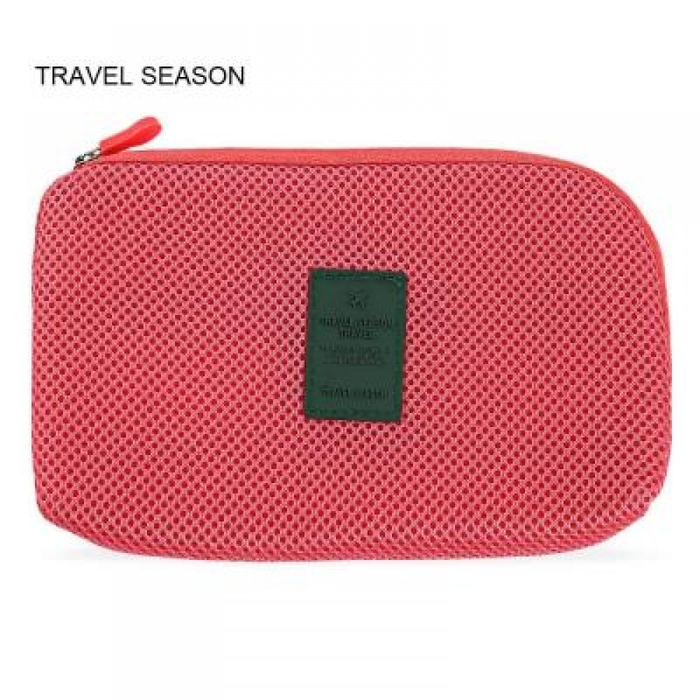 TRAVEL SEASON PORTABLE COSMETIC BAGS POWER CABLE STORAGE POUCH (RED) - TRAVEL SEASON PORTABLE COSMETIC BAGS POWER CABLE STORAGE POUCH (RED) -