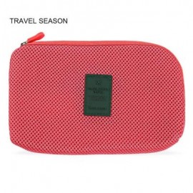 image of TRAVEL SEASON PORTABLE COSMETIC BAGS POWER CABLE STORAGE POUCH (RED) -