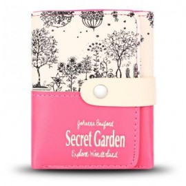 image of GUAPABIEN PARK SCENERY PRINT PU LEATHER SNAP FASTENER GIRLS SHORT WALLET (ROSE RED) -