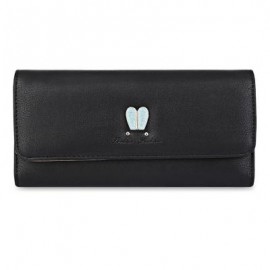 image of RABBIT EAR PATTERN SUCTION BUTTON DESIGN MULTICARD BIT WRIST CLUTCH CARD HOLDER WALLET (BLACK) -