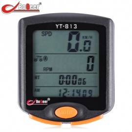 image of BOGEER YT - 813 OUTDOOR MULTIFUNCTION WATER RESISTANT CYCLING ODOMETER SPEEDOMETER (BLACK) WIRELESS