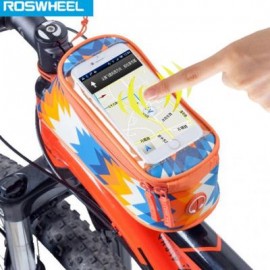 image of ROSWHEEL 4.8 INCH TOUCH SCREEN BICYCLE FRONT TUBE PHONE BAG HOLDER HANDLEBAR POUCH (ORANGE) 18.5 x 8.5 x 8.5 cm