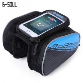 image of B - SOUL YA162 WATER RESISTANT OUTDOOR CYCLING MTB FRONT FRAME TUBE BAG WITH 5.5 INCH MOBILE PHONE CASE (BLUE)