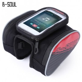image of B - SOUL YA162 WATER RESISTANT OUTDOOR CYCLING MTB FRONT FRAME TUBE BAG WITH 5.5 INCH MOBILE PHONE CASE (RED)