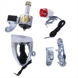 image of BIKE BICYCLE NO BATTERIES NEEDED SAFETY DYNAMO LIGHT REAR HEADLIGHT SET (SILVER RED)
