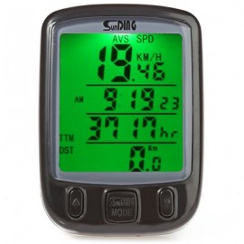 image of SUNDING SD - 563B OUTDOOR MULTIFUNCTION WATER RESISTANT CYCLING ODOMETER SPEEDOMETER LCD GREEN BACKLIGHT (BLACK)