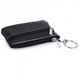image of GUAPABIEN SOLID COLOR LEATHER ZIPPER HORIZONTAL COIN PURSE (BLACK) HORIZONTAL