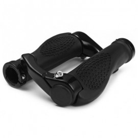 image of ERGONOMIC DESIGN RUBBER BICYCLE HANDLEBAR GRIPS ALUMINUM BAREND PROTECTOR (BLACK)
