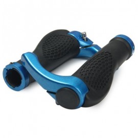 image of ERGONOMIC DESIGN RUBBER BICYCLE HANDLEBAR GRIPS ALUMINUM BAREND PROTECTOR (BLUE)