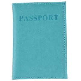 image of UNISEX SOLID LETTER EMBELLISHMENT LEATHER PASSPORT HOLDER (LIGHT BLUE) 0.6 x 10 x 14.2 cm