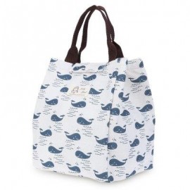 image of GUAPABIEN FLOWER PRINT HEAT PRESERVATION COLD INSULATION WATER RESISTANT CANVAS LUNCH BAG (BLUE AND WHITE) VERTICAL