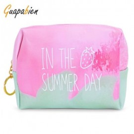 image of GUAPABIEN PRINTING TRAVEL WOMEN COSMETIC BAG MAKEUP POUCH (GREEN AND PINK)