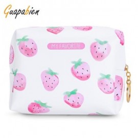 image of GUAPABIEN PRINTING TRAVEL WOMEN COSMETIC BAG MAKEUP POUCH (PINK AND WHITE) -