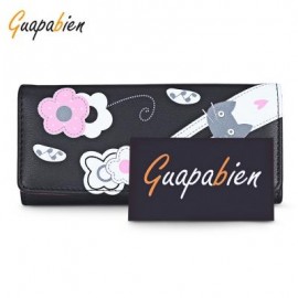 image of GUAPABIEN FOLDABLE LONG CLUTCH WALLET WOMEN CARD HOLDER (BLACK) -