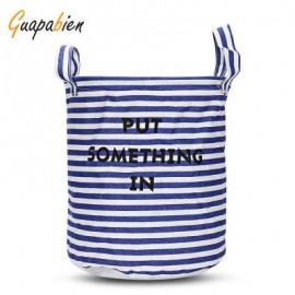image of GUAPABIEN FOLDABLE WATER RESISTANT STORAGE LAUNDRY BASKET (BLUE) STRIPE
