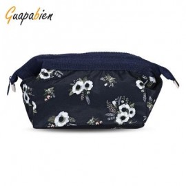 image of GUAPABIEN PORTABLE PRINT MAKEUP TRAVEL POUCH COSMETIC BAG (BLACK) FLOWER