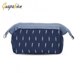 image of GUAPABIEN PORTABLE PRINT MAKEUP TRAVEL POUCH COSMETIC BAG (DEEP BLUE) LEAF