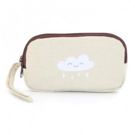 image of UNISEX FRESH PORTABLE CLOUD SUN PRINT CARTOON CANVAS BUGGY BAG CHANGE PURSE CELL PHONE HOLDER WRIST WALLET (OFF-WHITE) 16 x 3 x 9 cm