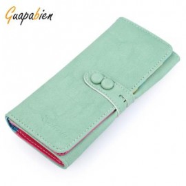 image of GUAPABIEN CANDY COLOR LETTER HOLLOW STRAP TWO SNAP FASTENERS VERTICAL WALLET FOR WOMEN (PEA GREEN) HORIZONTAL