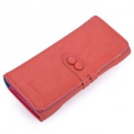image of GUAPABIEN CANDY COLOR LETTER HOLLOW STRAP TWO SNAP FASTENERS VERTICAL WALLET FOR WOMEN (RED) HORIZONTAL