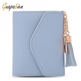 image of GUAPABIEN WOMEN FOLDABLE SHORT WALLET TASSEL CARD HOLDER (LIGHT BLUE) -