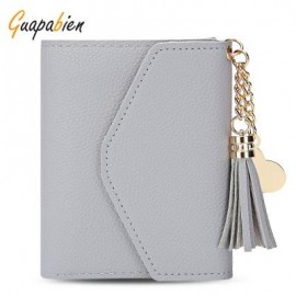 image of GUAPABIEN WOMEN FOLDABLE SHORT WALLET TASSEL CARD HOLDER (LIGHT GRAY) -
