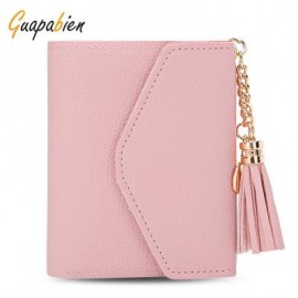 image of GUAPABIEN WOMEN FOLDABLE SHORT WALLET TASSEL CARD HOLDER (LIGHT PINK) -