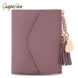 image of GUAPABIEN WOMEN FOLDABLE SHORT WALLET TASSEL CARD HOLDER (RUSSET-RED) -