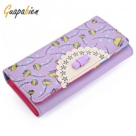 image of GUAPABIEN BOWKNOT FLORAL HASP VERTICAL LONG CLUTCH WALLET FOR LADY (VIOLET) VERTICAL