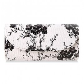 image of NATIONAL STYLE PU LEATHER AND FLORAL PRINT DESIGN WOMEN'S CLUTCH BAG -