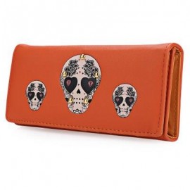 image of SKULL HEART PLANT RIVET LONG CLUTCH WALLET FOR LADY (ORANGE) ??
