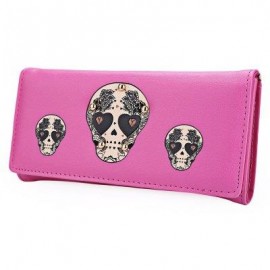 image of SKULL HEART PLANT RIVET LONG CLUTCH WALLET FOR LADY (ROSE MADDER) ??