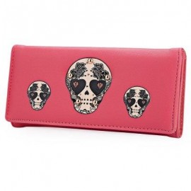 image of SKULL HEART PLANT RIVET LONG CLUTCH WALLET FOR LADY (WATERMELON RED) ??