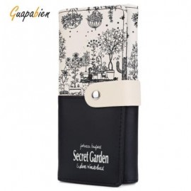 image of GUAPABIEN LANDSCAPE IMAGE PRINT LETTER EMBELLISHMENT SNAP FASTENER LONG CLUTCH WALLET (BLACK) -